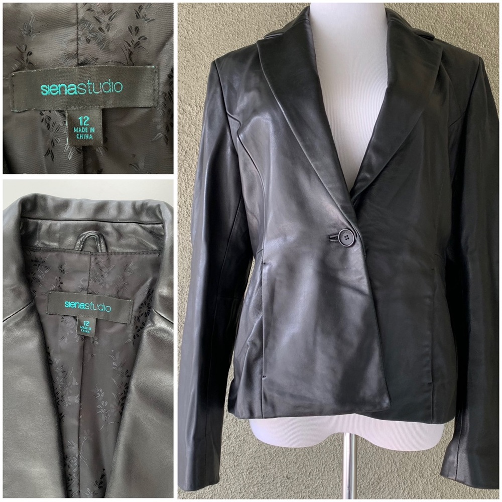 “SienaStudio” Black Soft Leather Blazer Jacket size 12